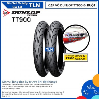 CẶP VỎ DUNLOP TT900 THÁI CHỮ VÀNG SIZE 70/90-17 VÀ 80/90-17 CÓ RUỘT